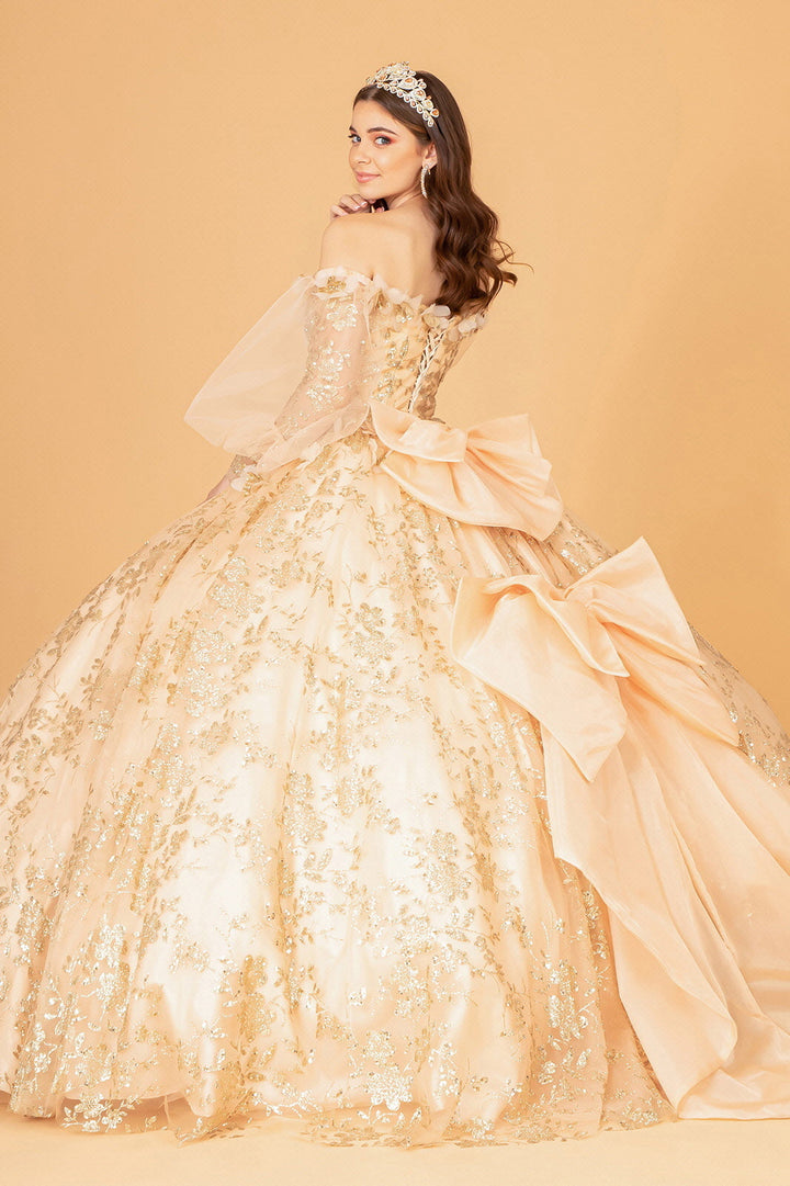 Glitter Print Puff Sleeve Ball Gown by Elizabeth K GL3071