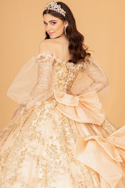 Glitter Print Puff Sleeve Ball Gown by Elizabeth K GL3071