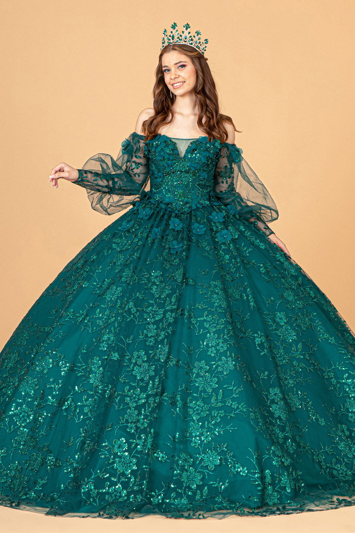 Glitter Print Puff Sleeve Ball Gown by Elizabeth K GL3071