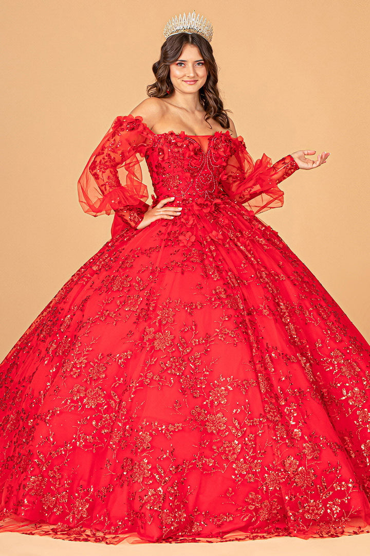 Glitter Print Puff Sleeve Ball Gown by Elizabeth K GL3071