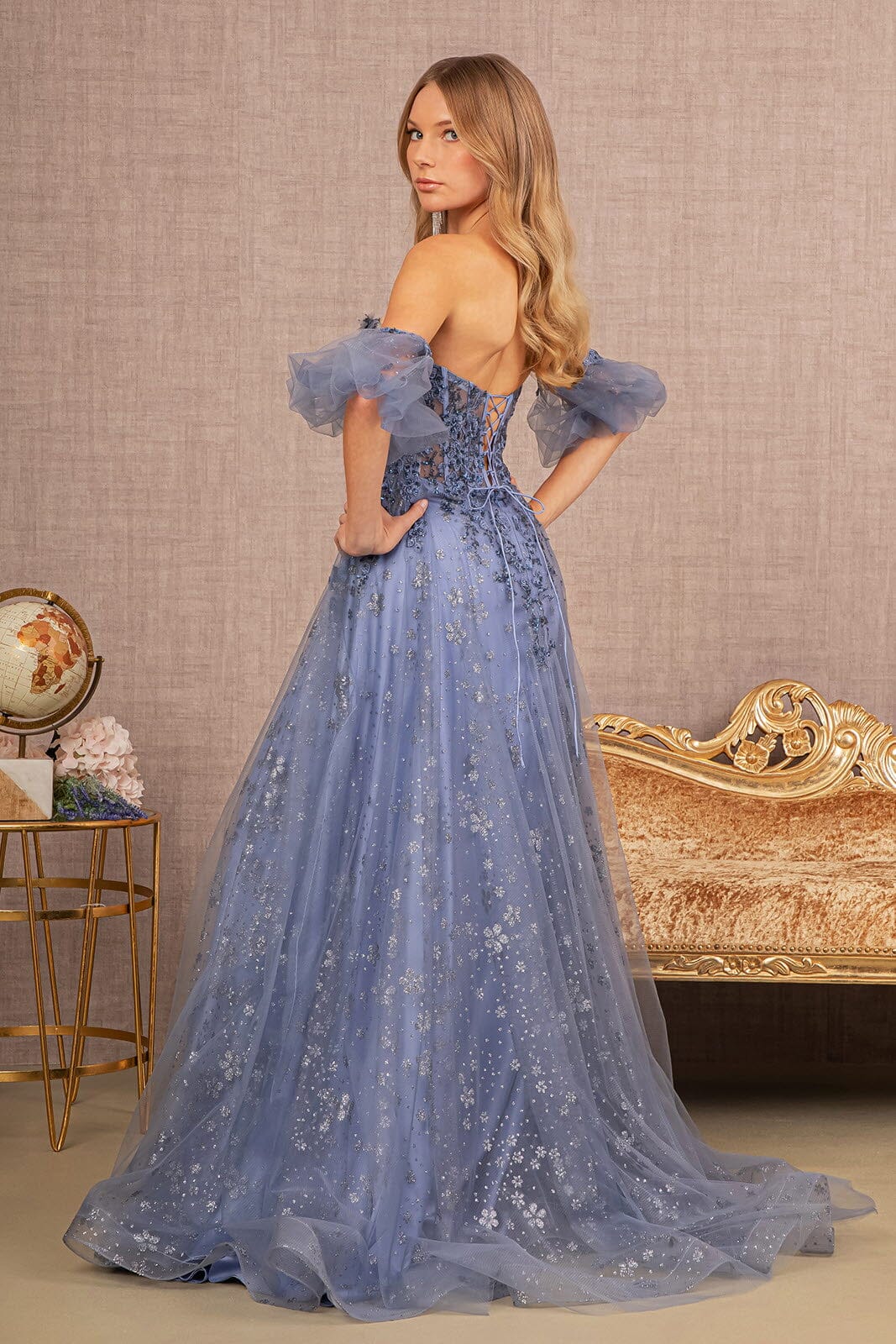 Glitter Print Puff Sleeve Gown by GLS Gloria GL3126