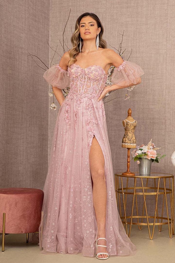 Glitter Print Puff Sleeve Gown by GLS Gloria GL3126