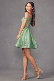 Glitter Print Short Cold Shoulder A-line Dress by Juliet 903