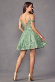 Glitter Print Short Cold Shoulder A-line Dress by Juliet 903