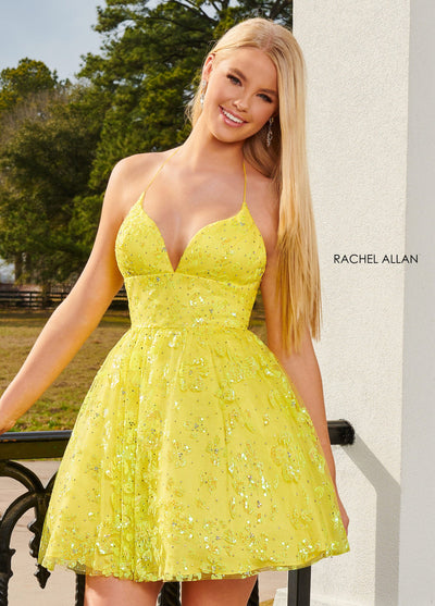 Glitter Print Short Halter Dress by Rachel Allan 40243