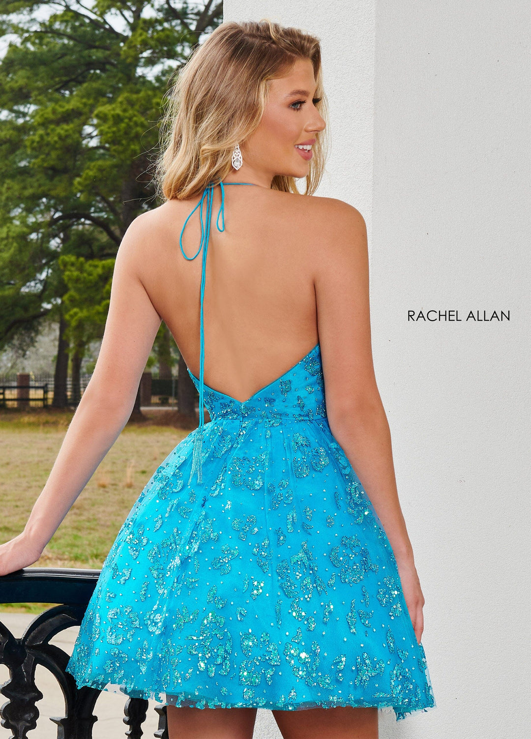 Glitter Print Short Halter Dress by Rachel Allan 40243