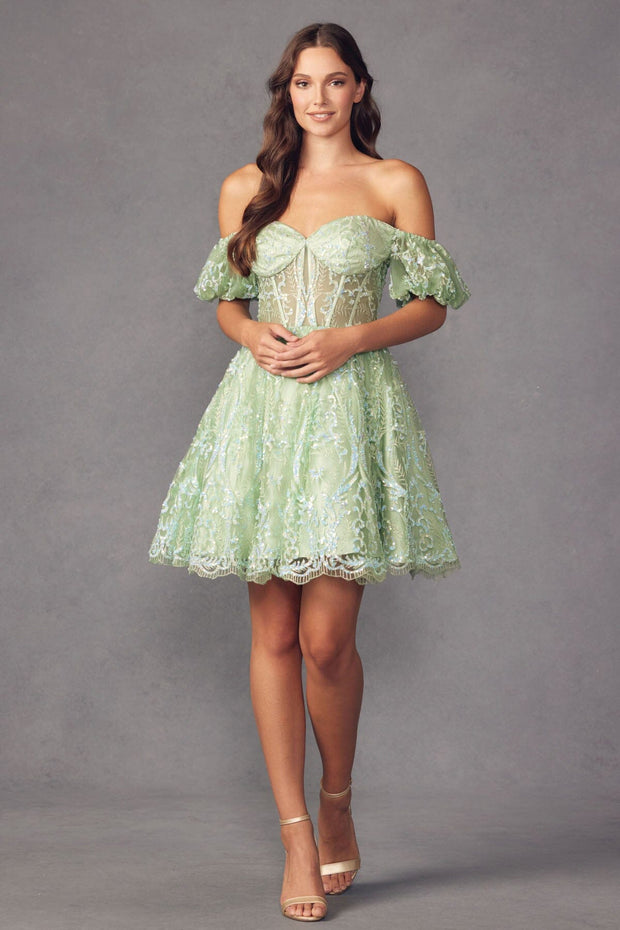 Glitter Print Short Off Shoulder Corset Dress by Juliet 891