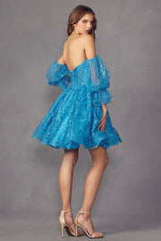 Glitter Print Short Puff Sleeve A-line Dress by Juliet 895