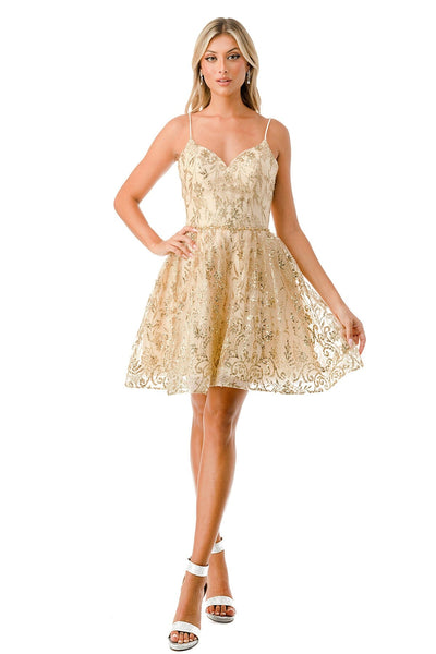 Glitter Print Short Sweetheart Dress by Coya S2756T