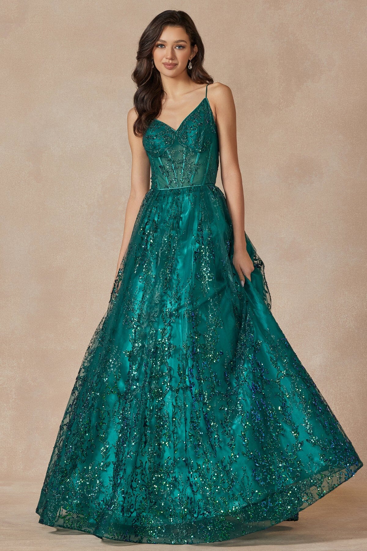 Glitter Print Sleeveless Corset Gown by Juliet 2414 ABC Fashion