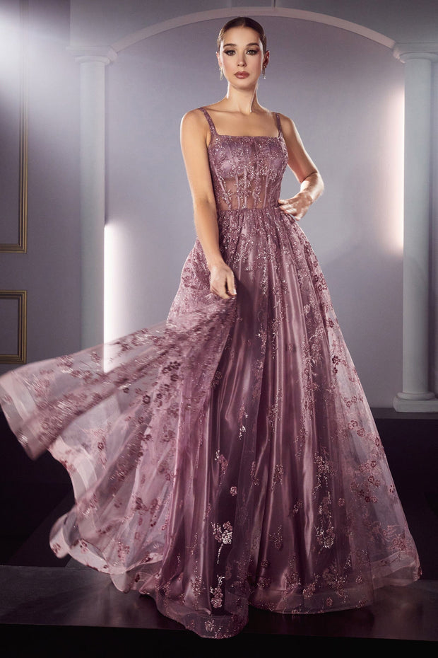 Glitter Print Sleeveless Gown by Ladivine J840