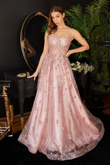 Ladivine CD287 Long Asymmetrical Stretch Satin Glitter Gown