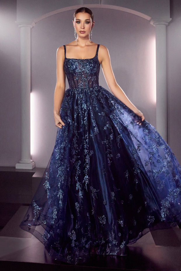 Glitter Print Sleeveless Gown by Ladivine J840