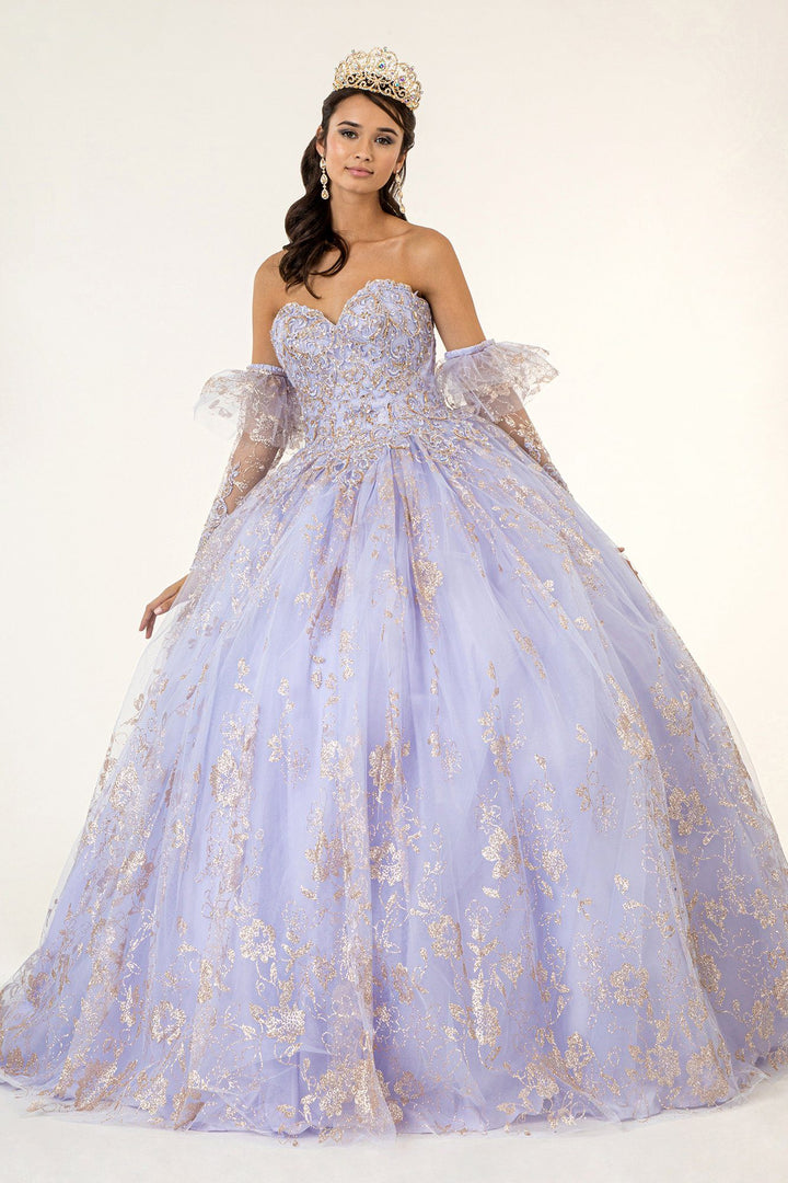 Glitter Print Strapless Ball Gown by Elizabeth K GL1944