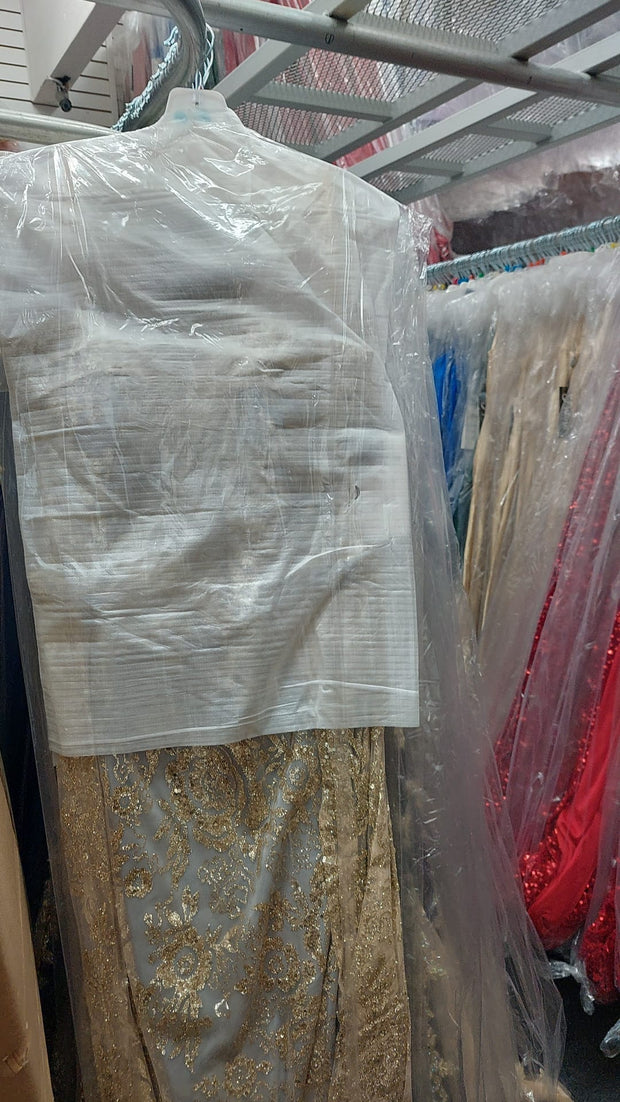 Glitter Print Strapless Overskirt Gown by Adora 3107G