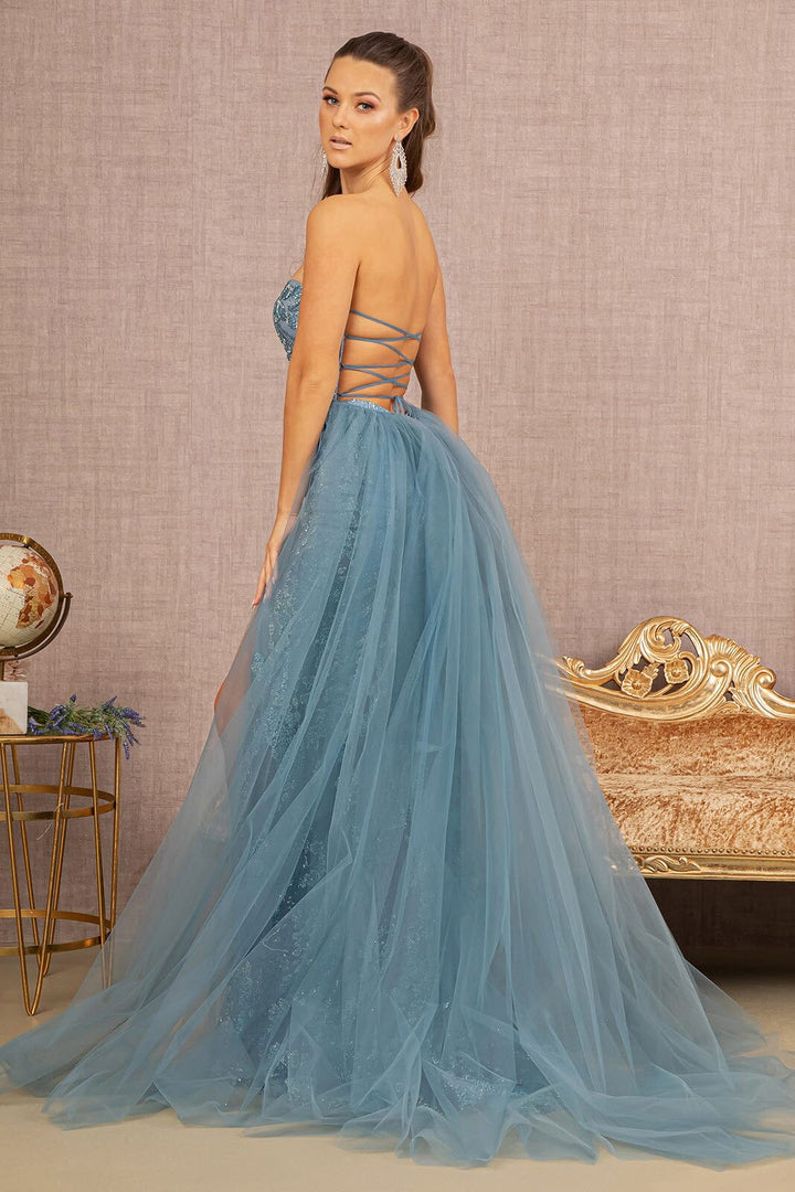 Glitter Print Strapless Overskirt Gown by GLS Gloria GL3156