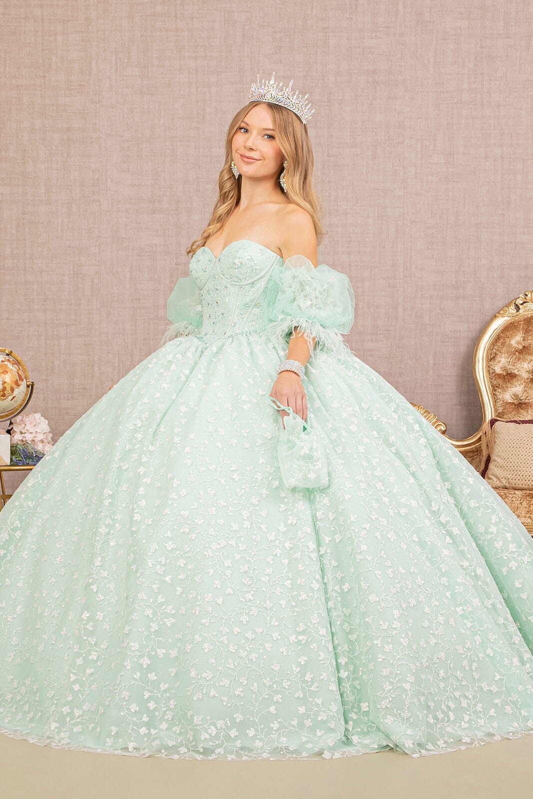 Glitter Print Sweetheart Ball Gown by Elizabeth K GL3176