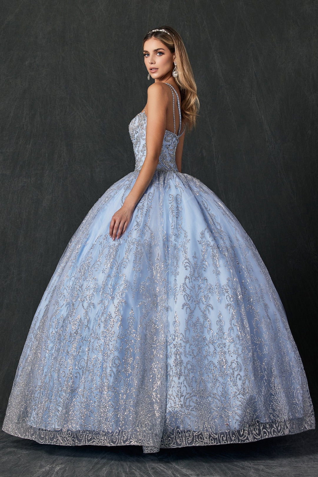 Glitter Print Sweetheart Ball Gown by Juliet 1427