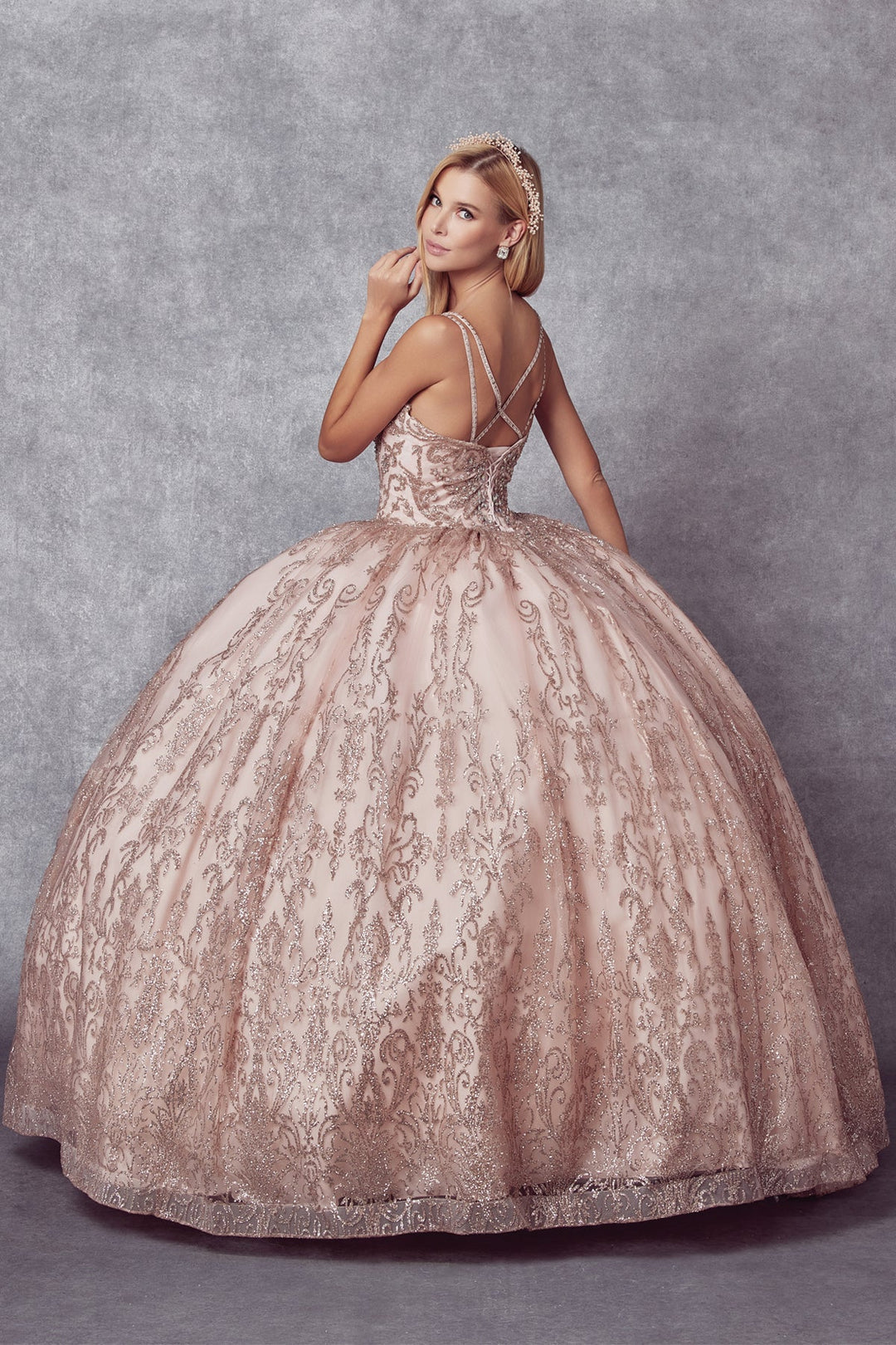 Glitter Print Sweetheart Ball Gown by Juliet 1427