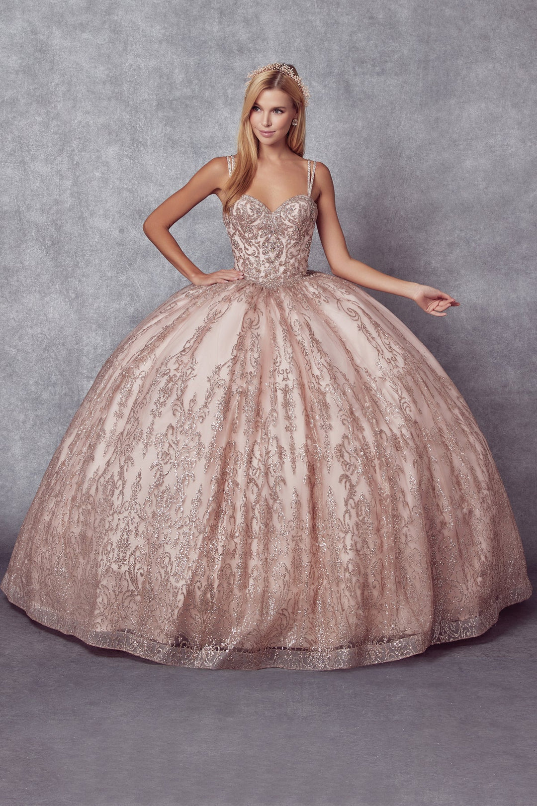 Glitter Print Sweetheart Ball Gown by Juliet 1427