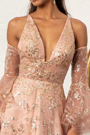 Glitter Print V-Neck Gown by Elizabeth K GL3002