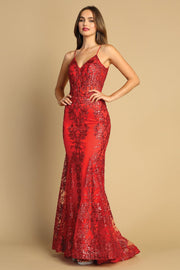 Glitter Print V-Neck Mermaid Dress by Adora 3053N