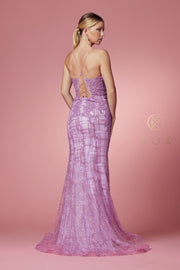 Glitter Print V-Neck Mermaid Dress by Nox Anabel R282-1