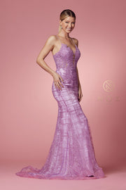 Glitter Print V-Neck Mermaid Dress by Nox Anabel R282-1