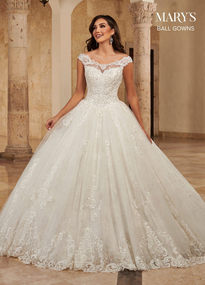 Glitter Print Wedding Ball Gown by Mary's Bridal MB6083