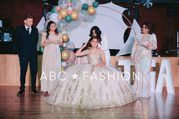 Glitter Sequin Off Shoulder Quinceanera Dress by House of Wu 26960