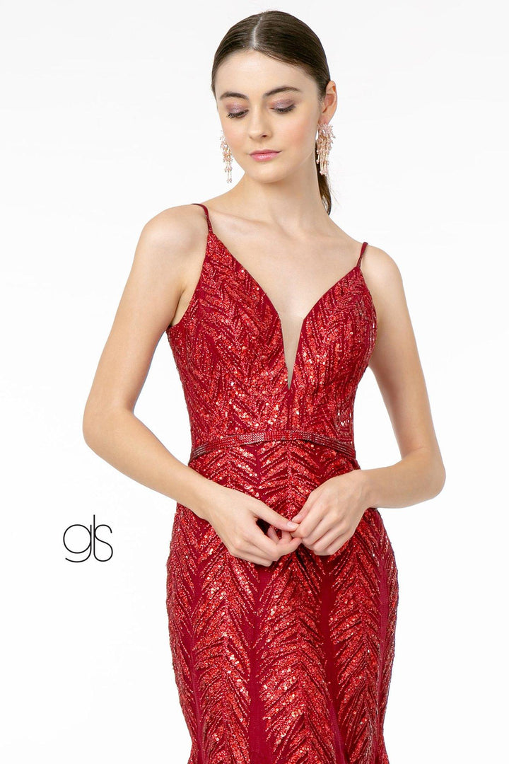Glitter Sequined V-Neck Mermaid Gown by Elizabeth K GL2939