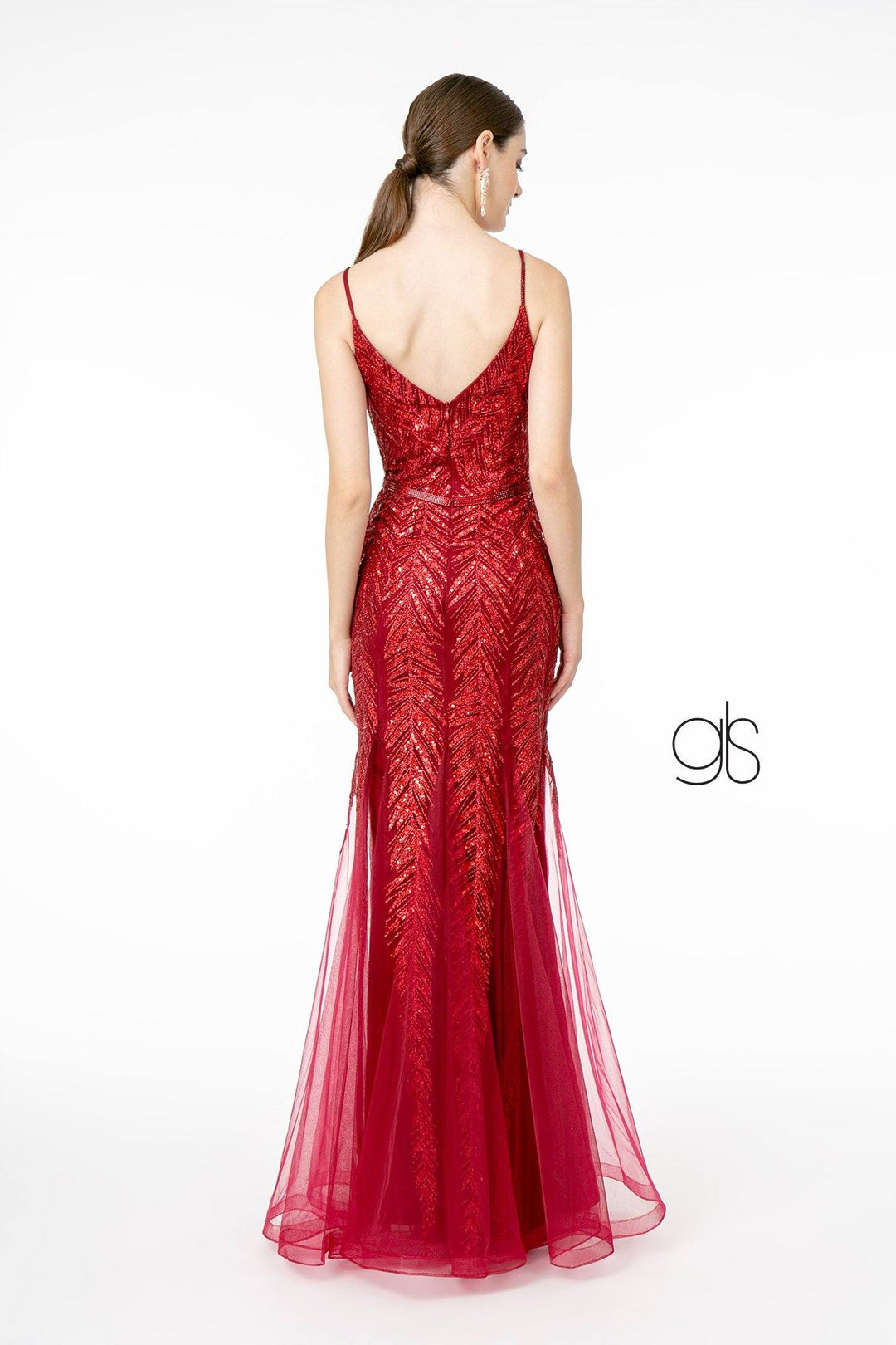 Glitter Sequined V-Neck Mermaid Gown by Elizabeth K GL2939