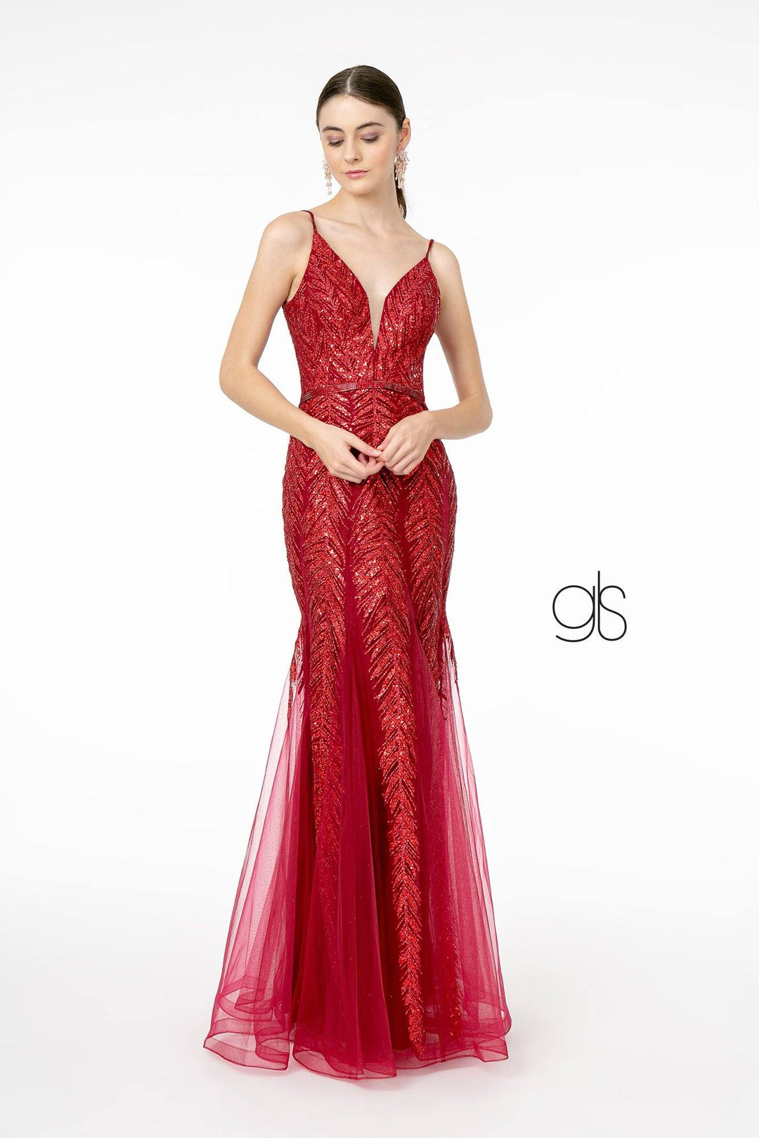 Glitter Sequined V-Neck Mermaid Gown by Elizabeth K GL2939