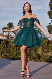 Glitter Short Off Shoulder Corset Dress by Ladivine CD0211
