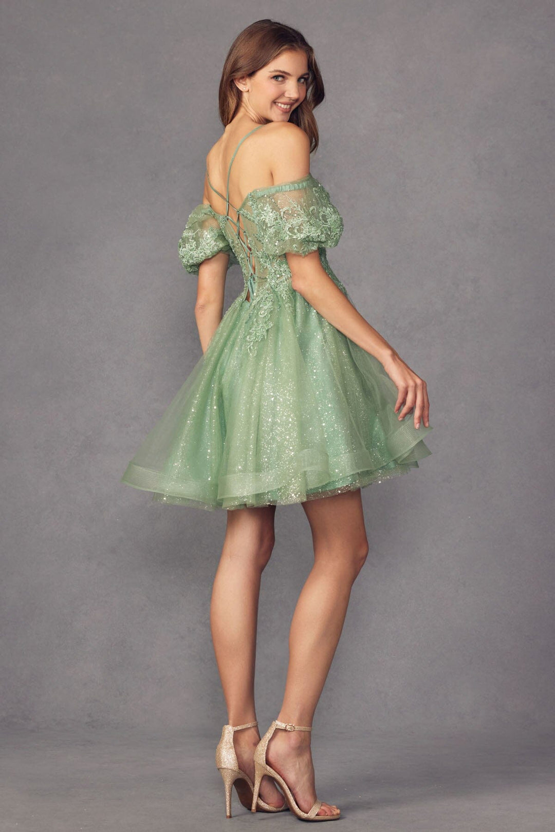 Glitter Short Off Shoulder Short Sleeve Dress by Juliet 886