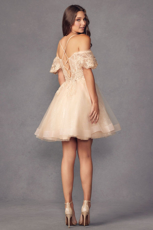 Glitter Short Off Shoulder Short Sleeve Dress by Juliet 886