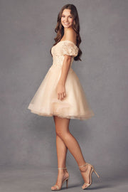 Glitter Short Off Shoulder Short Sleeve Dress by Juliet 886