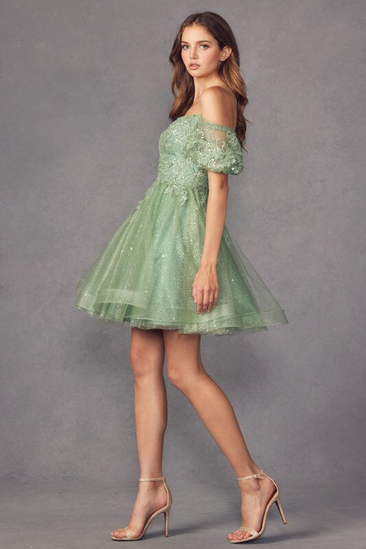 Glitter Short Off Shoulder Short Sleeve Dress by Juliet 886