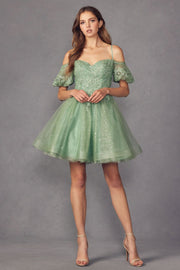 Glitter Short Off Shoulder Short Sleeve Dress by Juliet 886