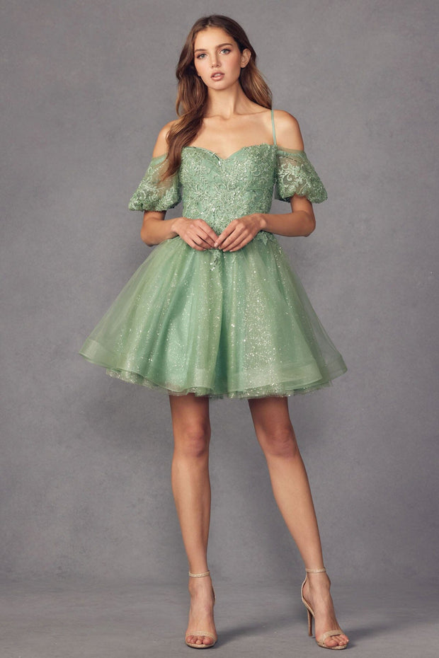 Glitter Short Off Shoulder Short Sleeve Dress by Juliet 886