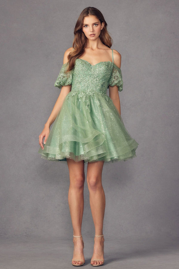 Glitter Short Off Shoulder Short Sleeve Dress by Juliet 886