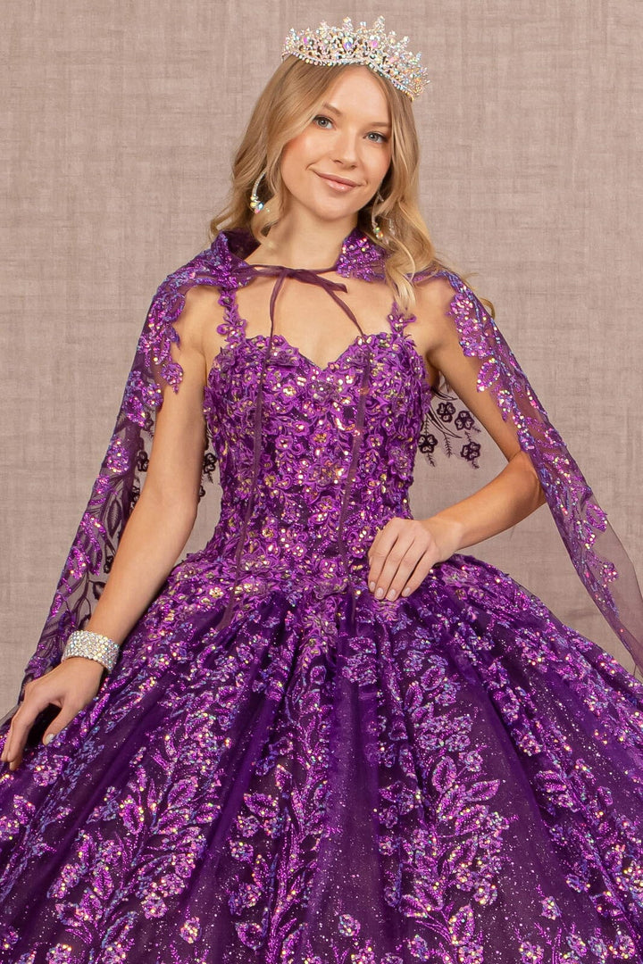 Glitter Sleeveless Cape Ball Gown by Elizabeth K GL3170