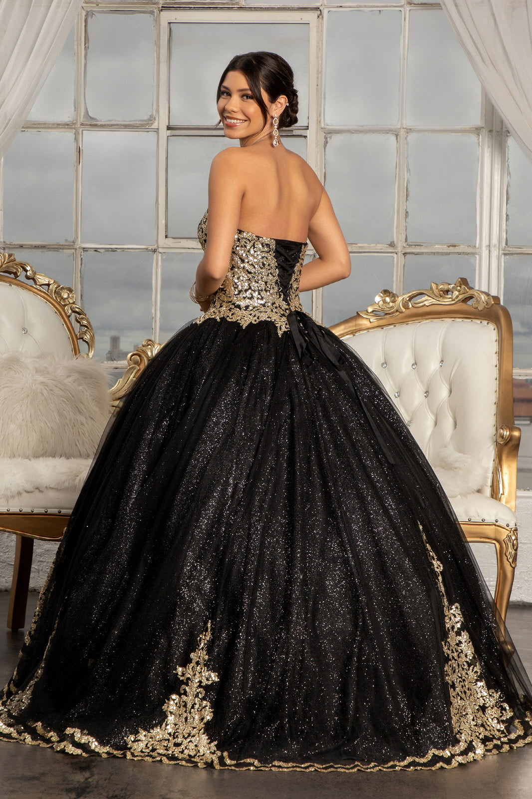 Glitter Strapless Ball Gown by Elizabeth K GL3022