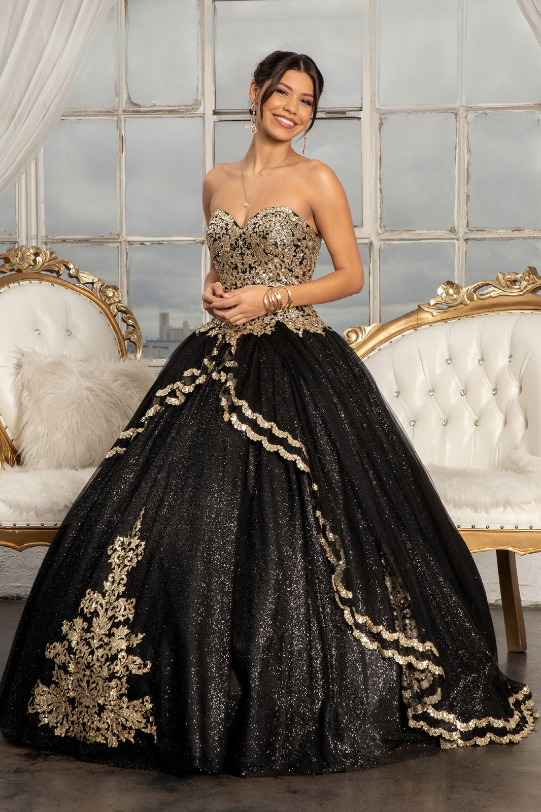 Glitter Strapless Ball Gown by Elizabeth K GL3022