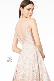 Glitter Tulle Long Illusion V-Neck Dress by Elizabeth K GL2908