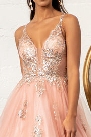 Glitter V-Neck Ball Gown by Elizabeth K GL3021