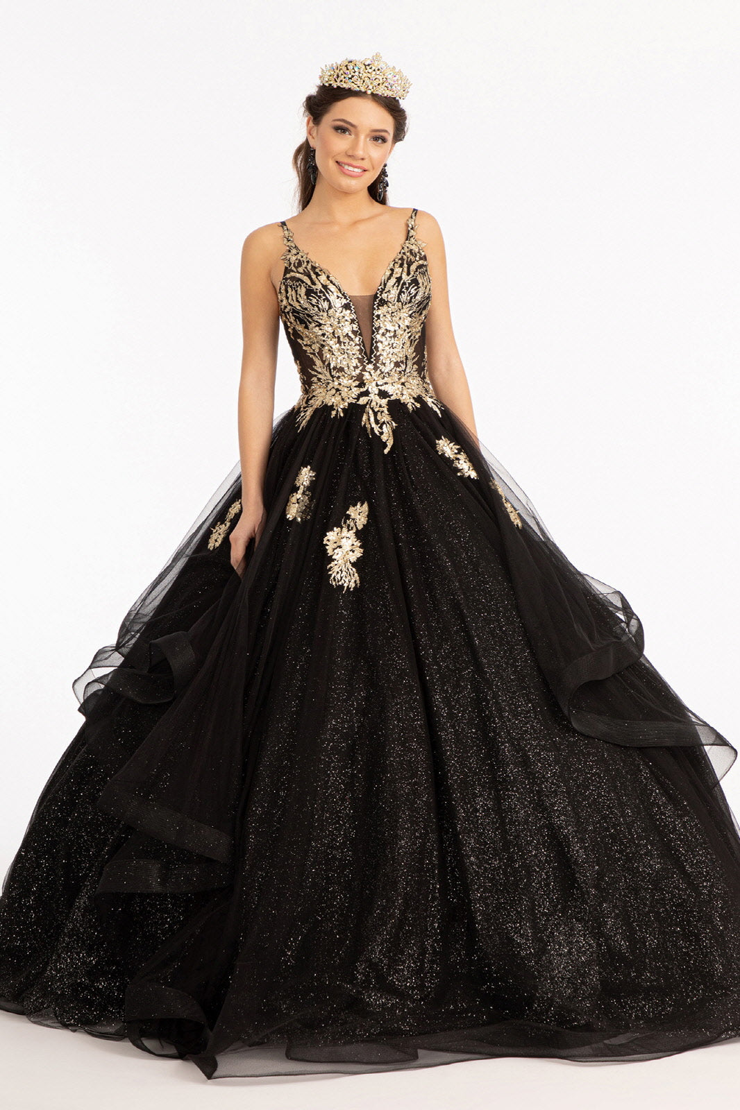 Glitter V-Neck Ball Gown by Elizabeth K GL3021