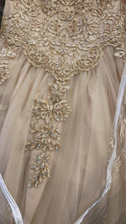 Gold Applique Cold Shoulder A-line Ball Gown by Elizabeth K GL2510