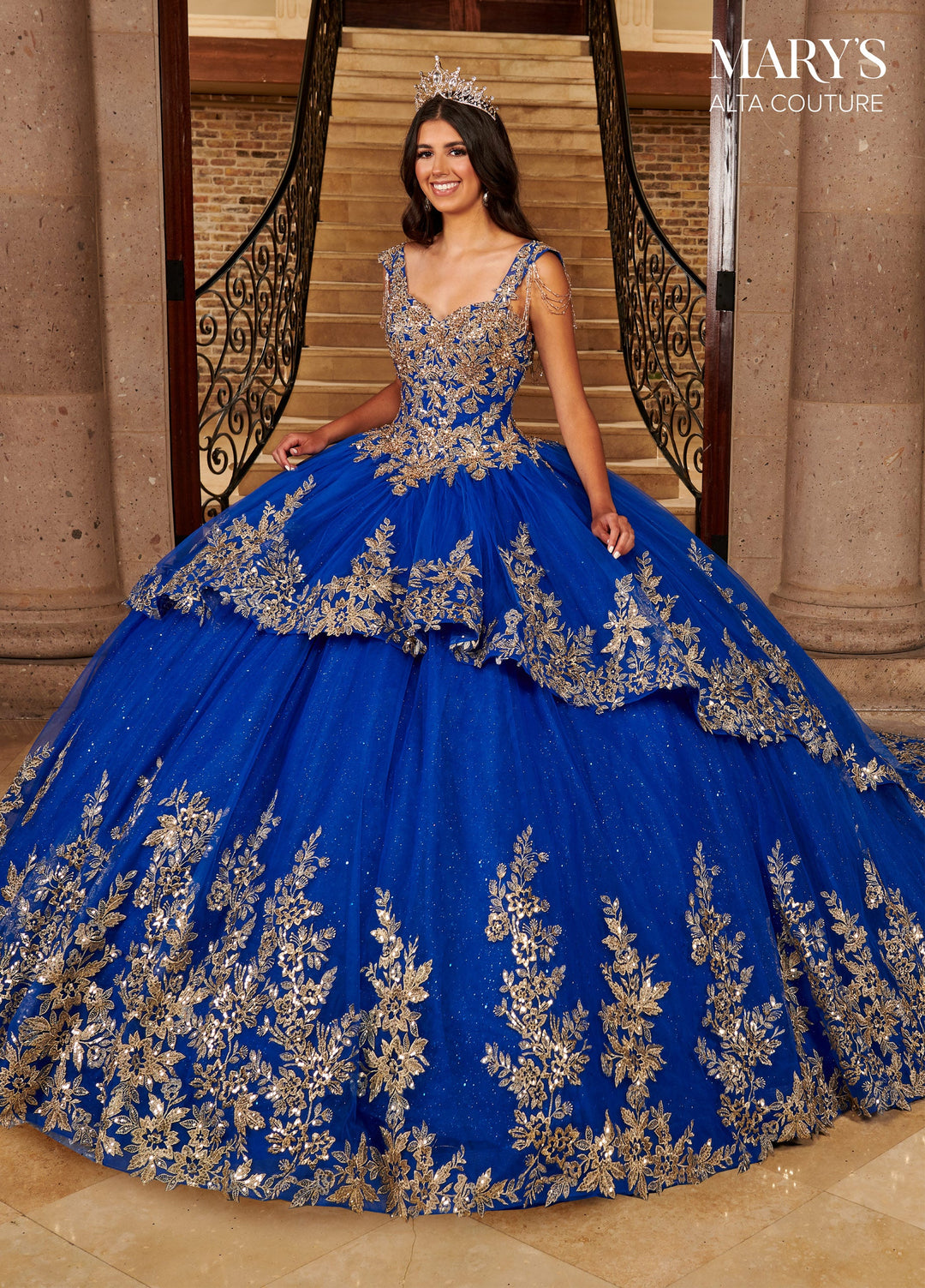 Gold Applique Quinceanera Dress by Alta Couture MQ3079