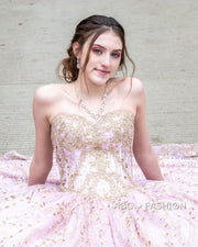 Gold Applique Strapless Quinceanera Dress by House of Wu 26913